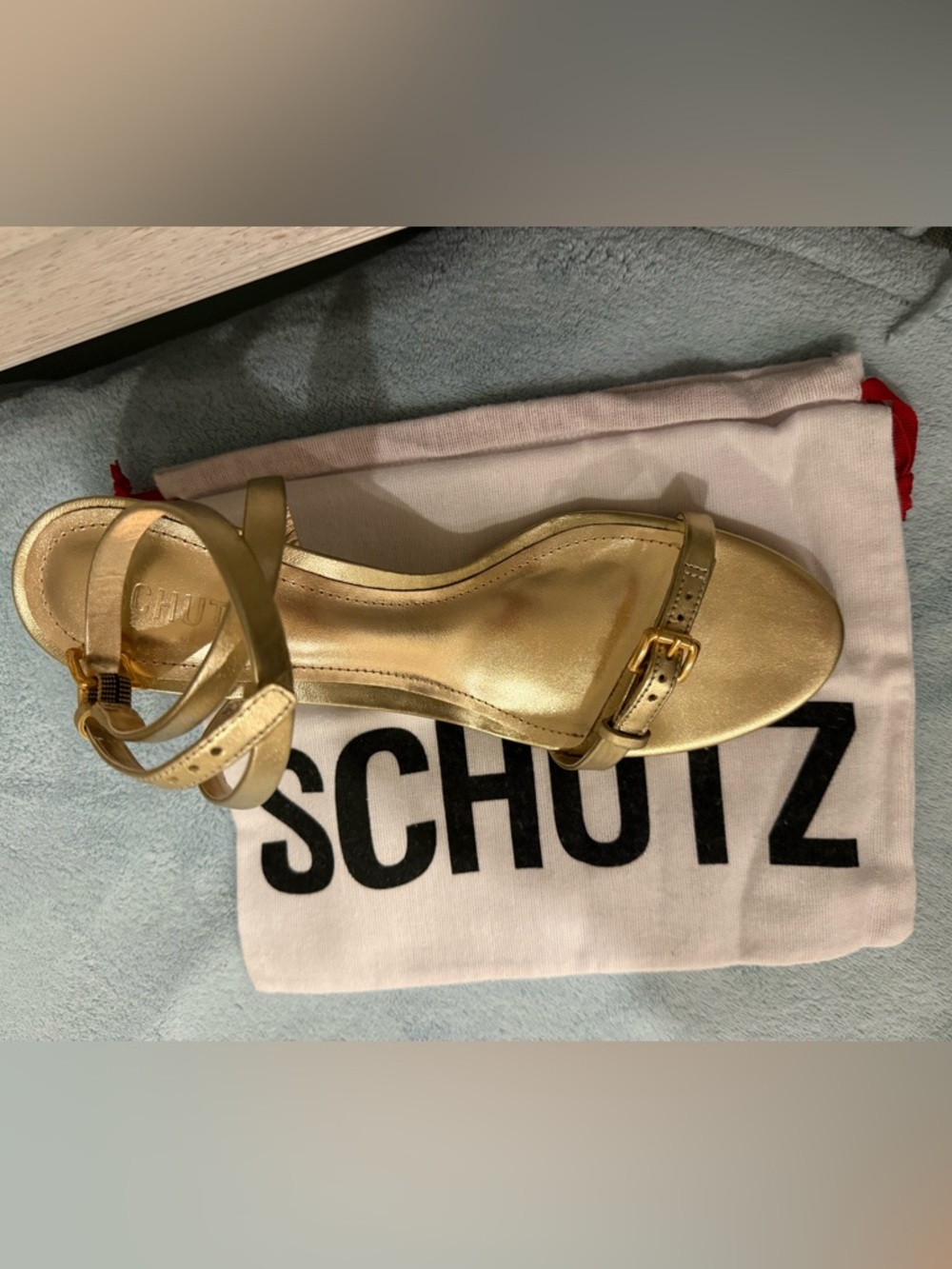 SCHUTZ Metallic Gold Leather Ankle-Strap Sandals